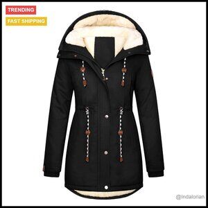 Fleece Lined Sherpa Parka Jacket Warm Hooded Down Coat Casual Plush Outerwear